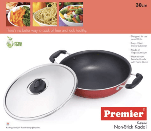 Premier Non Stick Kadai with SS lid 30cm - Image 2